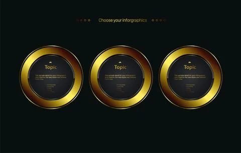 Set of three gold option, three Luxury circle in golden color, abstract Vec.. Stock Illustration