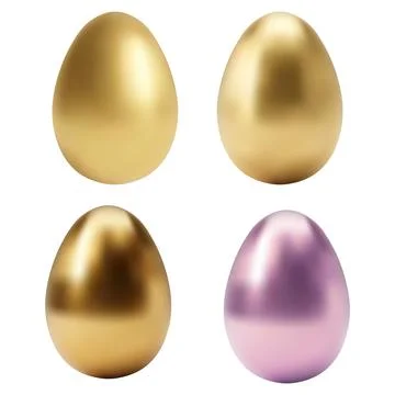 Set of three golden eggs and one purple egg isolated on white background Stock Illustration