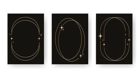 Set of three golden frames with stars on black background イラスト素材