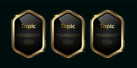 Set of three Golden multipurpose buttons with luxury stoked in Vector templ.. Stock Illustration