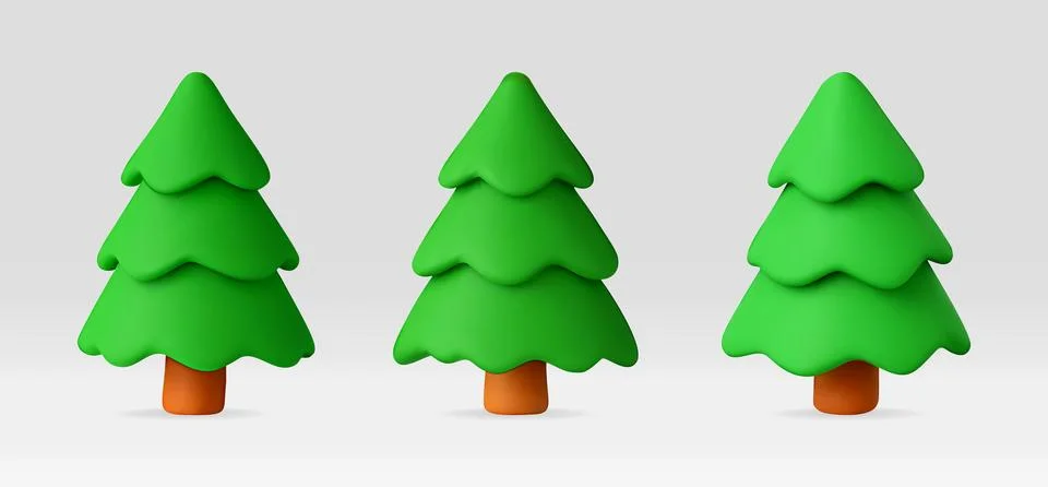 Set of three green 3d stylized fir tree Illustrazione stock
