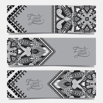 Set of three grey horizontal banners with decorative ornamental Stock Illustration