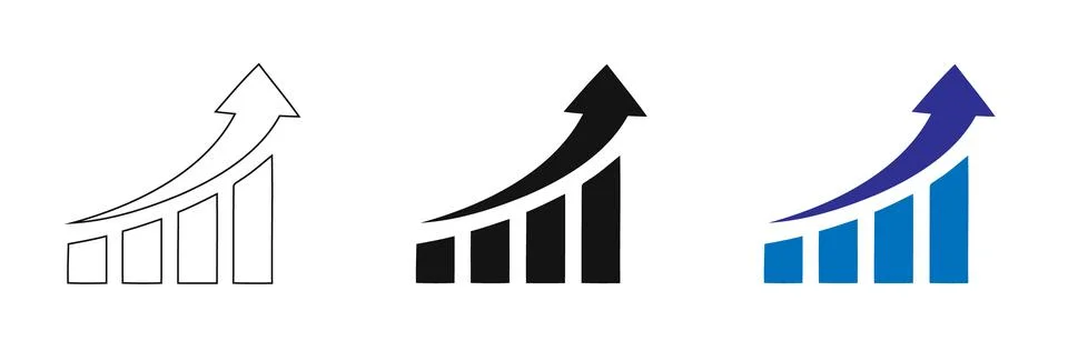 Set of three growth chart icons with upward trending arrows Stock Illustration