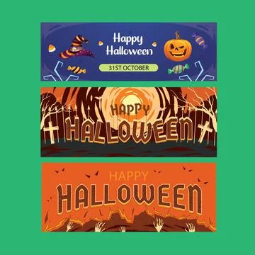 Set of three halloween twitter header Stock Illustration