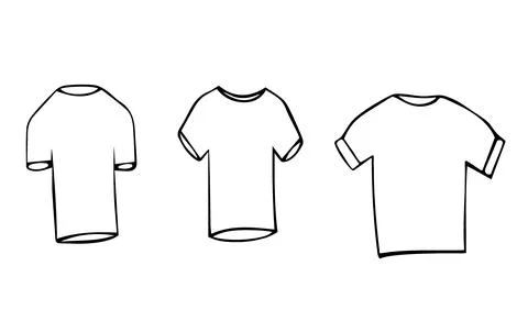 Set of three hand drawn t shirt icons isolated on white background Stock Illustration