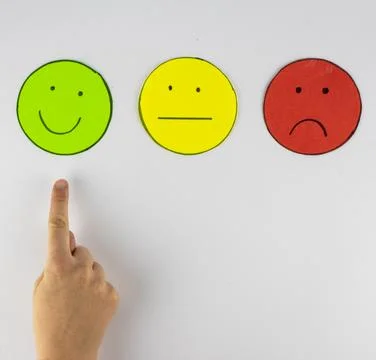 Set of three hand made customer satisfaction icons with a finger pointing on  Stock Photos