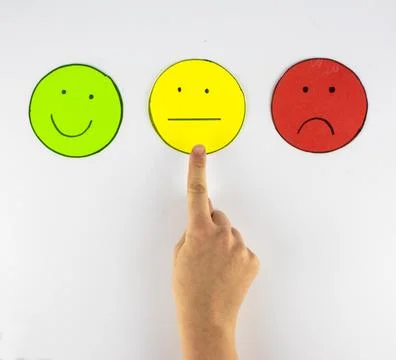 Set of three hand made customer satisfaction icons with a finger pointing on  Stock Photos