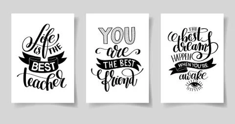Set of three hand written lettering positive inspirational quote Stock Illustration