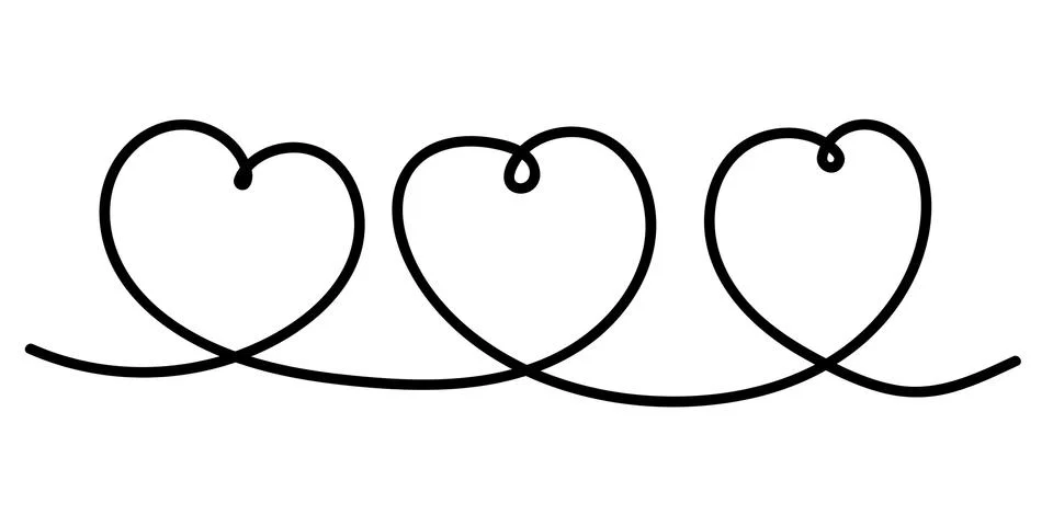 Set of three hearts by one continuous line Stock Illustration