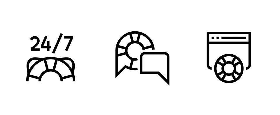 Set of three help and support icons. Editable line vector. Simple symbol for Stock Illustration
