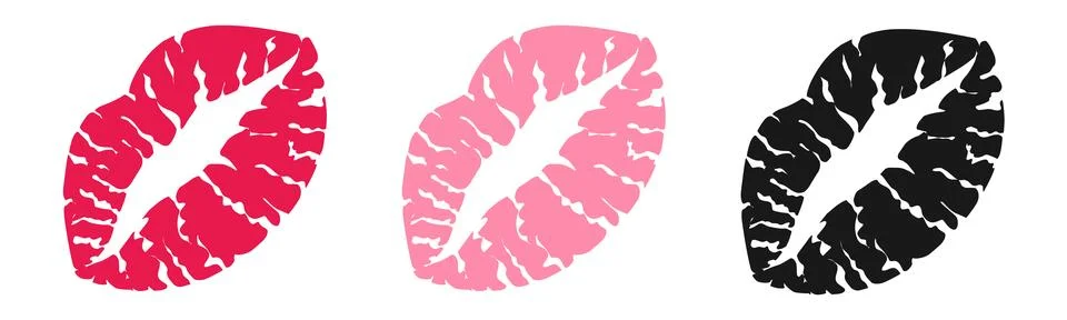A set of three high-quality vector kiss marks featuring realistic lipstick Stock Illustration