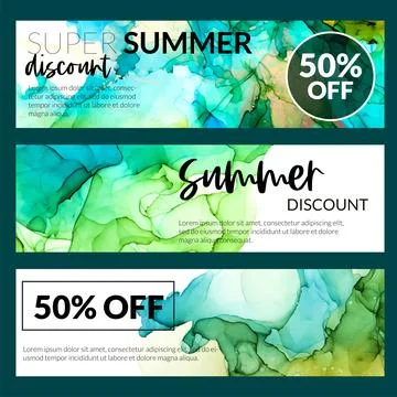 Set of three horizontal banners with alcohol ink texture Stock Illustration