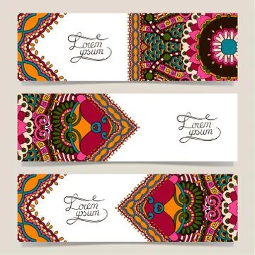 Set of three horizontal banners with decorative ornamental flowers Stock Illustration