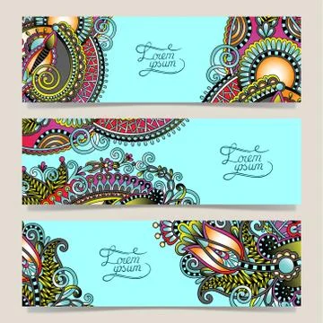 Set of three horizontal banners with decorative ornamental flowe Stock Illustration
