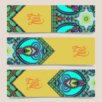 Set of three horizontal banners with decorative ornamental flowe Illustrazione stock