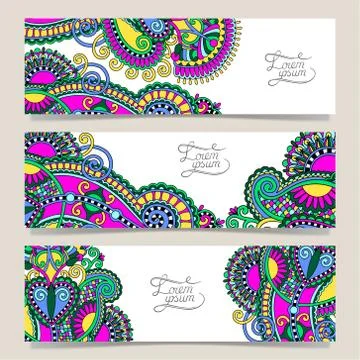 Set of three horizontal banners with decorative ornamental flowe Stock Illustration