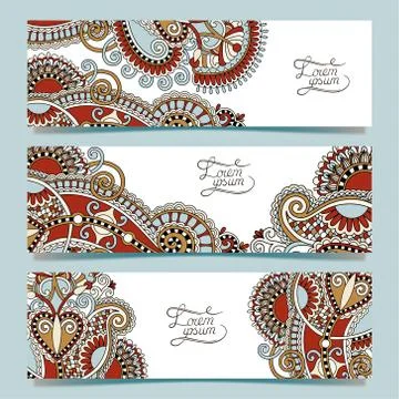 Set of three horizontal banners with decorative ornamental flowe Stock Illustration