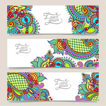 Set of three horizontal banners with decorative ornamental flowe Stock Illustration