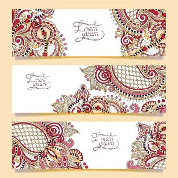 Set of three horizontal banners with decorative ornamental flowe Stock Illustration