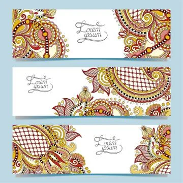 Set of three horizontal banners with decorative ornamental flowe Stock Illustration