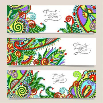 Set of three horizontal banners with decorative ornamental flowe Stock Illustration
