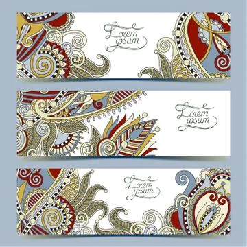 Set of three horizontal banners with decorative ornamental flowe Stock Illustration