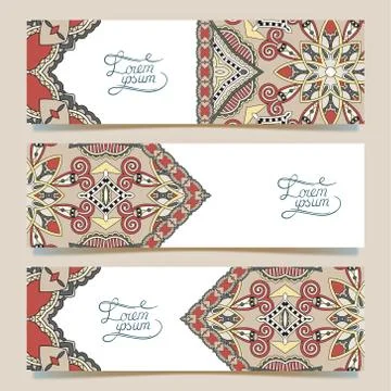Set of three horizontal banners with decorative ornamental flowe Stock Illustration