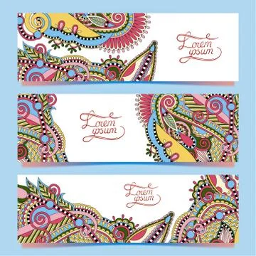 Set of three horizontal banners with decorative ornamental flowe Stock Illustration