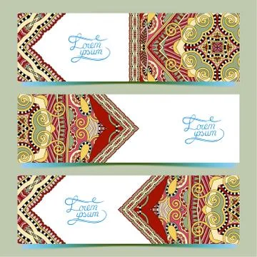 Set of three horizontal banners with decorative ornamental flowe Stock Illustration