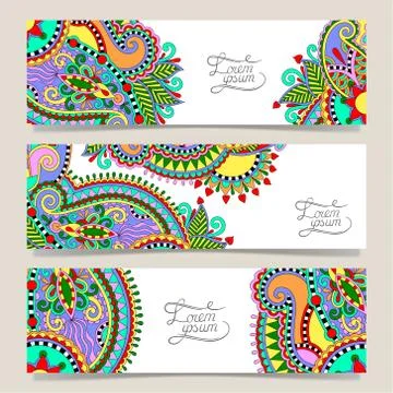 Set of three horizontal banners with decorative ornamental flowe Stock Illustration