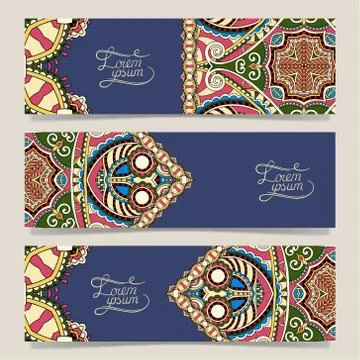 Set of three horizontal banners with decorative ornamental flowe Stock Illustration