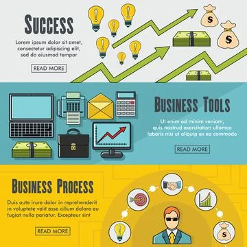 Set of three horizontal business banners with colorful images Stock Illustration