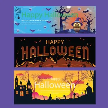 Set of three horizontal halloween banner with text Stock Illustration