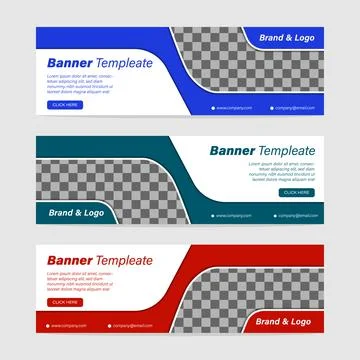 Set of three horizontal header web banners template. geometric shape, vector  Stock Illustration