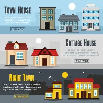 Set of three horizontal house banners with colorful images Stock-Illustration