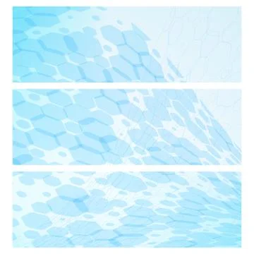 Set of three horizontal isolated web banner backgrounds with light blue hexag Stock Illustration