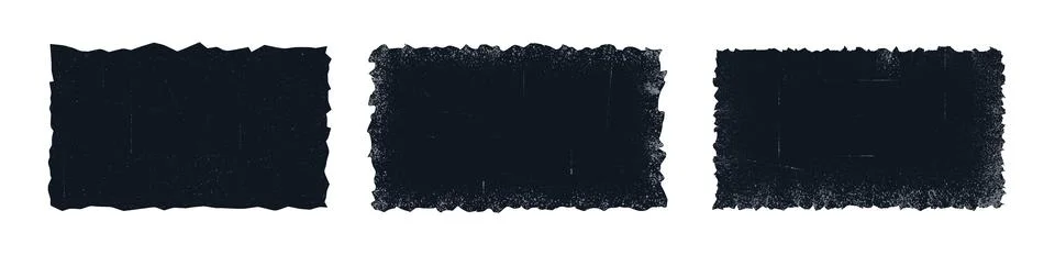 Set of three horizontal torn paper pieces. Black grunge jagged rectangle frames Stock Illustration