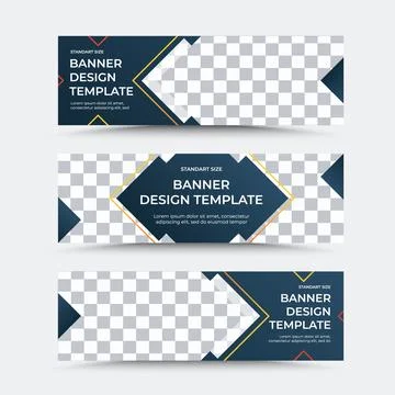 Set of three horizontal vector banner templates with white text in grey orang Stock Illustration