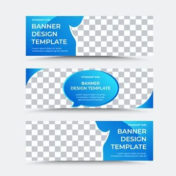 Set of three horizontal vector banner templates in white and blue Stock Illustration
