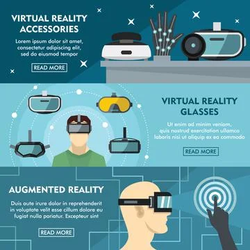 Set of three horizontal virtual reality banners with colorful images Stock-Illustration
