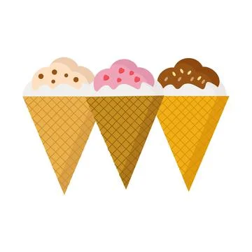Set of three ice cream cones on white background for web design Stock Illustration
