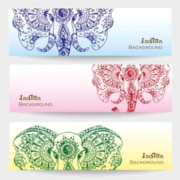 Set of three indian banners. Stock Illustration
