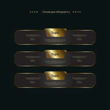 Set of three Infographic Vector template with gold element option and Premium Stock Illustration