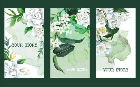 Set of three insta stories templates with flowers Stock Illustration