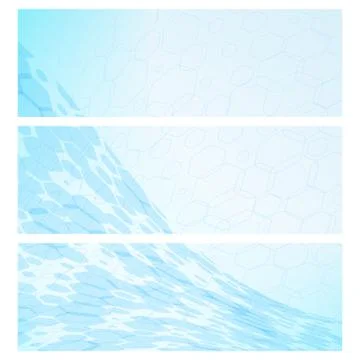 Set of three isolated web banner backgrounds with light blue hexagon net. Stock Illustration