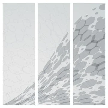 Set of three isolated web banner backgrounds with light gray hexagon net. Stock Illustration