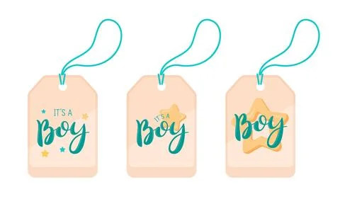 Set of three "It's a Boy" gift tags with different designs. Stock Illustration