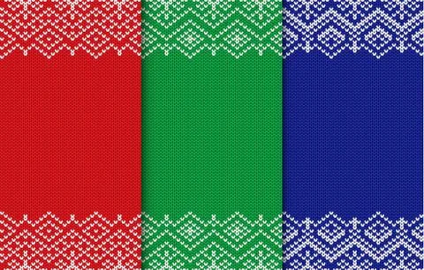 Set of three knitted christmas backgrounds. Different colors seamless geometr Illustrazione stock