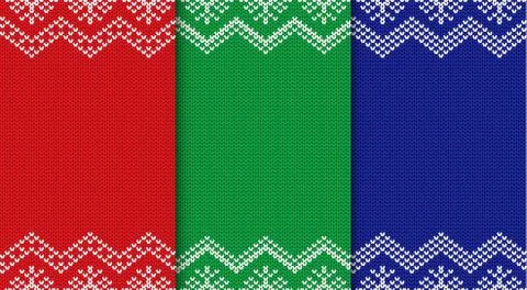 Set of three knitted christmas backgrounds. Seamless geometric ornament. Stock Illustration