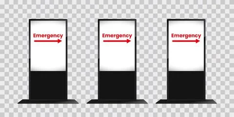 SET of three LCD display mock up on transparency background, with emergency.. Stock Illustration
